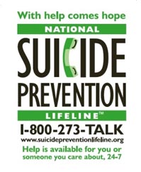 A Suicide Prevention graphic telling people to call the Suicide Prevention Lifeline 1-800-273-TALK if they need help 